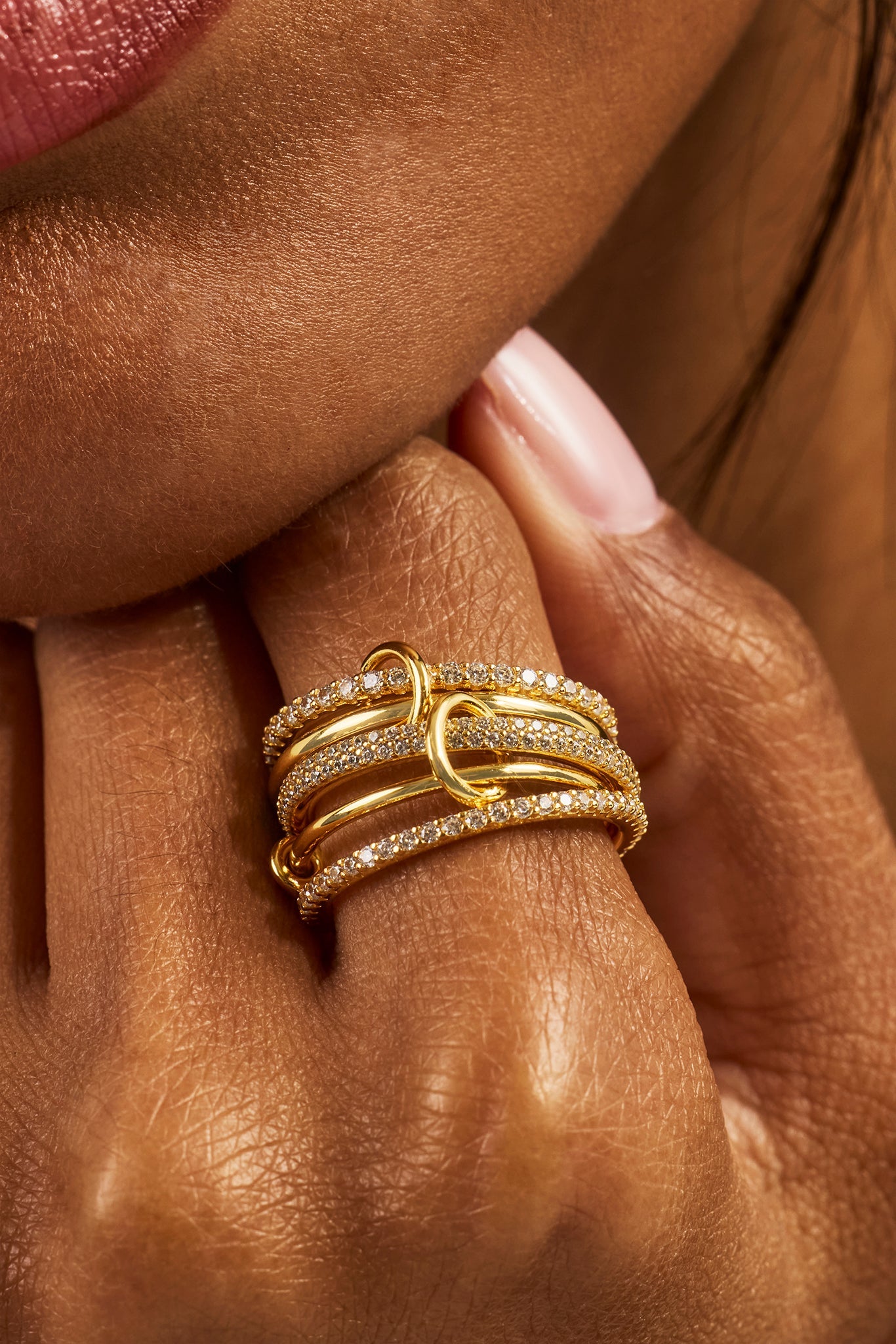 5 Row Polished & Iced Mix Ring - 8mm - Gold